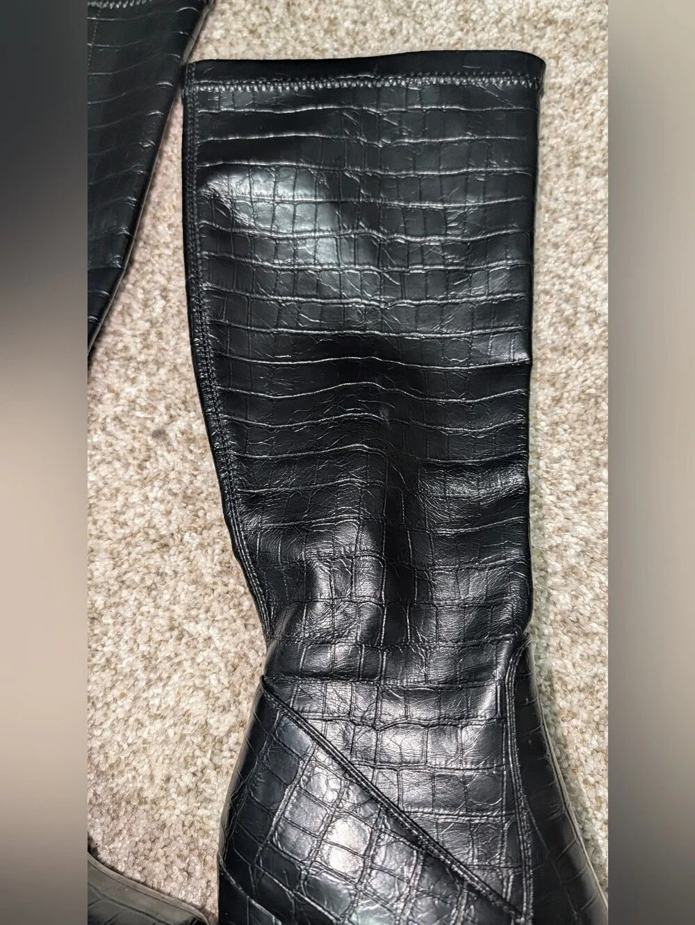 Black Croc-Embossed Platform Block Heel Boots - Women Size 6